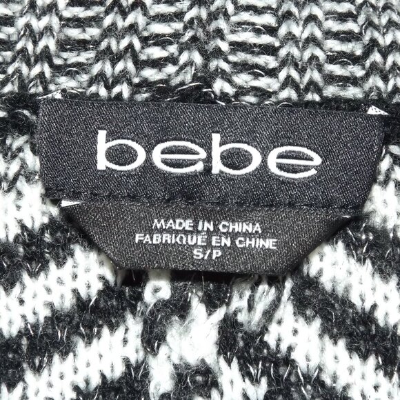 BEBE Cardigan Sweater, S, Geometric/Stripe, Open front, Asymmetric, Shawl collar - Picture 9 of 12